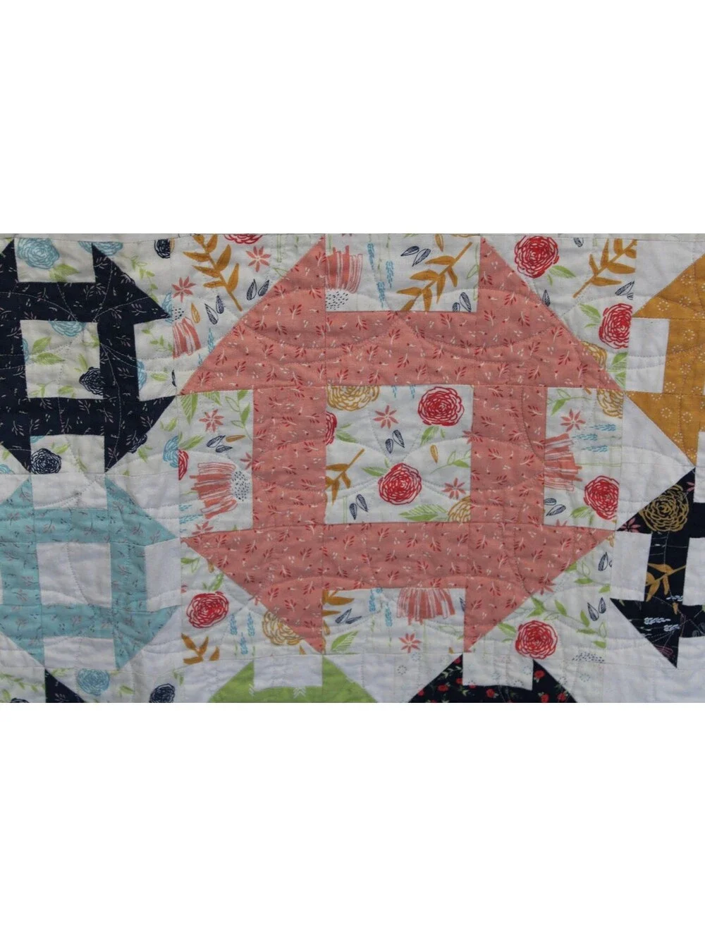 Vtg Handmade Pieced Quilt Classic Mini Churn Dash Fall Theme Queen 68x78